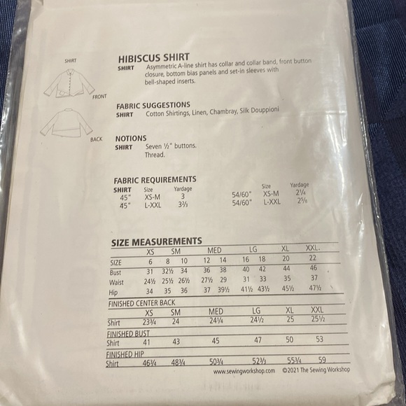 Hibiscus Shirt Sewing Pattern MSRP $21 from thesewingworkshop.com - Picture 4 of 7